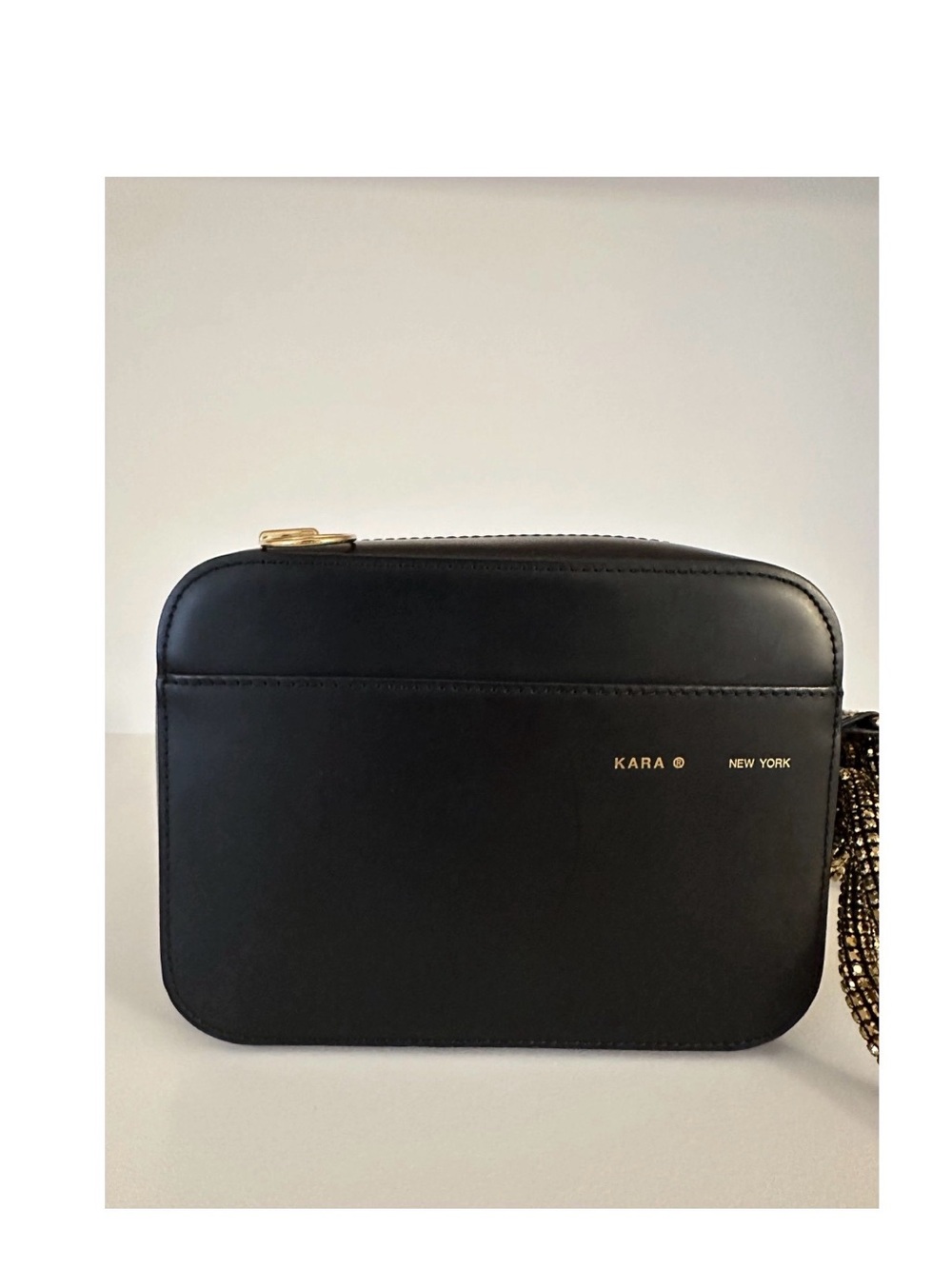 Black Crossbody Camera Bag with Decorative Gold Rope Strap - Picture 5 of 8